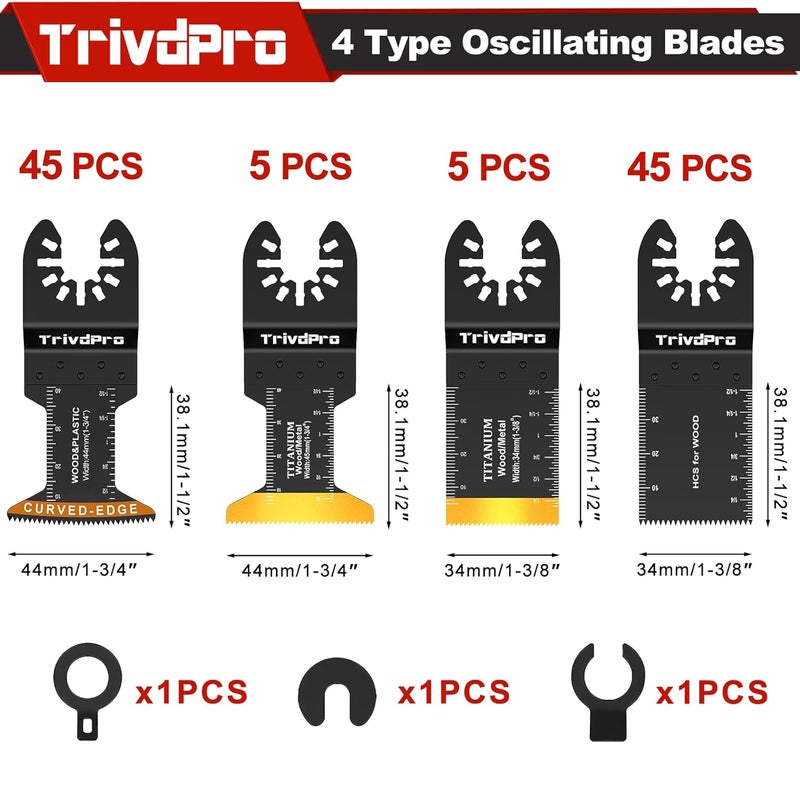 TrivdPro Multitool Blades Multi-Tool Blades Kits - 100pcs Oscillating Tool Blade Oscillating Saw Blades for Metal Wood Plastic, Oscillator Blades for Multi Tool Fits Dewalt Milwaukee Ryobi Fein Bosch - Image 2